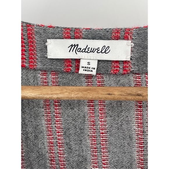 Madewell Faux Wrap Top Peplum Women's Small Gra Red Striped V Neck 3/4‎ Sleeve - Picture 4 of 13